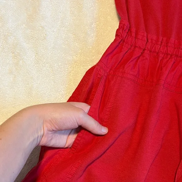 Daily Practice Red Mini Dress Short Sleeve Drawstring Waist Pockets Size XXS - Picture 2 of 6
